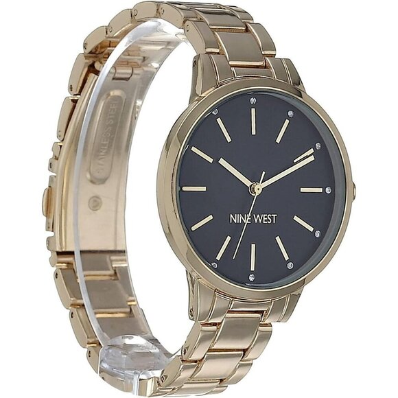 ✨ Nine West Crystal Accented Bracelet Women Black Mineral Adjustable Clasp Watch - Picture 3 of 7